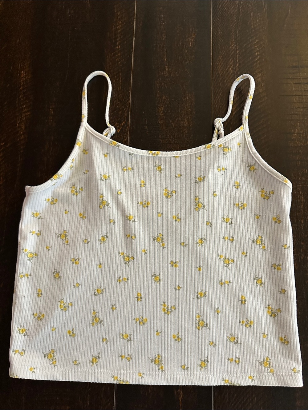 American Eagle Outfitters White Ribbed Tank with Small Yellow Floral Print